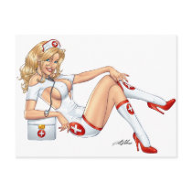 Sexy Nurse Pin-up pulling at Stockings by Al Rio Postcard