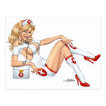 Sexy Nurse Pin-up pulling at Stockings by Al Rio Postcard