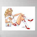 Sexy Nurse Pin-up pulling at Stockings by Al Rio posters