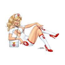 nurse, nurses, blond, blue, red, white, jumpsuit, sexy, pin-up, pinup, art, stockings, heels, al rio, healthcare, Shirt with custom graphic design