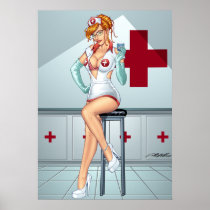 sexy, nurse, redhead, red, head, lube, gloves, heels, cross, medical, pinup, pin-up, al rio, medicine, Poster with custom graphic design