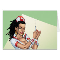 Sexy Nurse with Dreadlocks Giving You A Shot Greeting Card