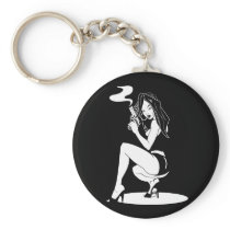 Sexy Pin-Up Girl with Gun Keychain