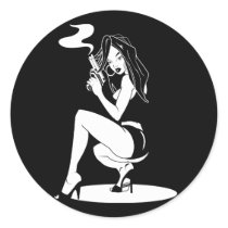 Sexy Pin-Up Girl with Gun Round Stickers