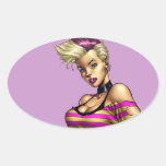 Sexy Pink Haired Punk Rock Boots Pinup by Al Rio Oval Stickers