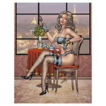 Sexy Pinup Girl with Brush in Paris by Al Rio Full Color Flyer