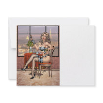 Sexy Pinup Girl with Brush in Paris by Al Rio Custom Invites