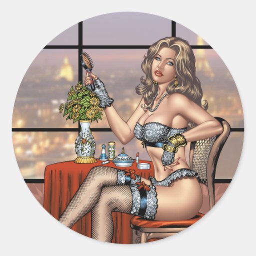 Sexy Pinup Girl with Brush in Paris by Al Rio Sticker