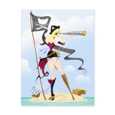 Sexy Pirate Girl Postcards by painter_sf