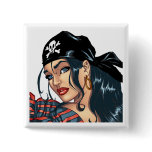 Sexy Pirate Girl Square Button by Al Rio