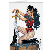 Sexy Pirate Pin-up Girl Customizable by Al Rio Greeting Card