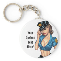 Sexy Police or Security Woman by Al Rio Key Chain