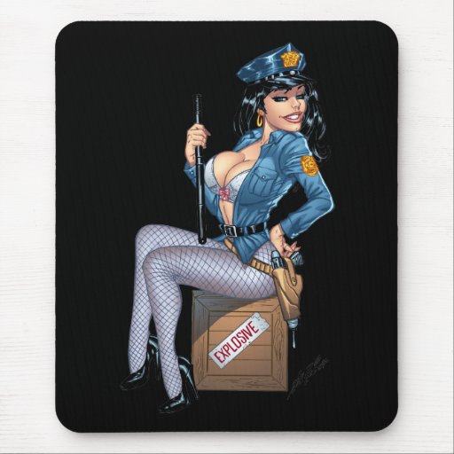 Sexy Police or Security Woman by Al Rio Mouse Pad