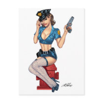 sexy, police, woman, girl, blue, stockings, brunette, rio, government, Postcard with custom graphic design