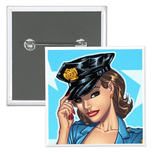 Sexy Police Woman Square Button by Al Rio