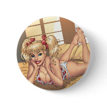 Sexy Ponytail Blond on Bed with Computer by Al Rio Buttons