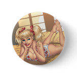 Sexy Ponytail Blond on Bed with Computer by Al Rio buttons