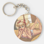 Sexy Ponytail Blond on Bed with Computer by Al Rio Keychains