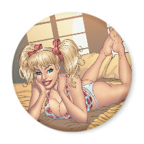 Sexy Ponytail Blond on Bed with Computer by Al Rio Fridge Magnets
