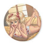 Sexy Ponytail Blond on Bed with Computer by Al Rio magnets