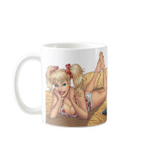 Sexy Ponytail Blond on Bed with Computer by Al Rio Mug