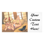 Sexy Ponytail Blond on Bed with Computer by Al Rio Photo Greeting Card