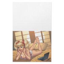 Sexy Ponytail Blond on Bed with Computer by Al Rio stationery
