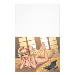 Sexy Ponytail Blond on Bed with Computer by Al Rio Stationery