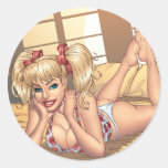 Sexy Ponytail Blond on Bed with Computer by Al Rio Stickers
