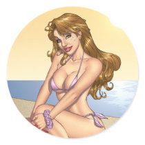 Sexy Purple Bikini Pinup Girl by Al Rio Round Stickers