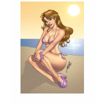 Sexy Purple Bikini Pinup Girl by Al Rio