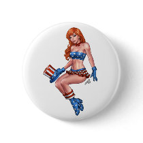 Sexy Red Head American Girl with Flag Costume buttons by AlRioArt Sexy Red Head American Girl with Flag Costume buttons