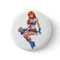 Sexy Red Head American Girl with Flag Costume buttons