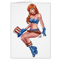 Sexy Red Head American Girl with Flag Costume cards