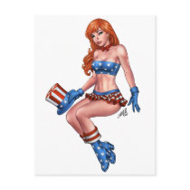 Sexy Red Head American Girl with Flag Costume postcards