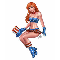 Sexy Red Head American Girl with Flag Costume