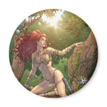 Sexy Red Head Cavewoman in jungle by Al Rio Fridge Magnet
