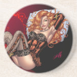 Sexy Red Head in Lingerie customizables by Al Rio Drink Coasters
