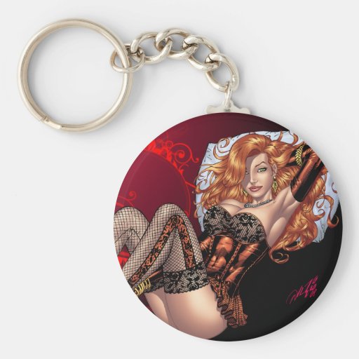 Sexy Red Head in Lingerie customizables by Al Rio Keychains