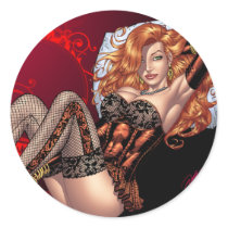 redhead, red, head, lingerie, sexy, woman, girl, pinup, pin-up, pearls, stockings, heels, gloves, al rio, female, Sticker with custom graphic design