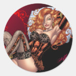 Sexy Red Head in Lingerie customizables by Al Rio Round Stickers