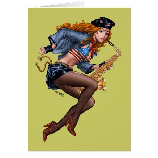 Sexy Red Head Saxophone Sax Player by Al Rio Cards