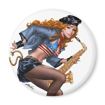 Sexy Red Head Saxophone Sax Player by Al Rio Magnets