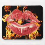 Sexy Red Lips &amp; Flaming Fire Burning Gifts Mouse Pad