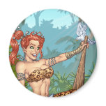 Sexy Redhead Cavewoman Customizable Pinup - Al Rio magnets