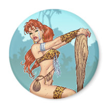 Sexy Redhead Cavewoman Customizable Pinup - Al Rio Refrigerator Magnet