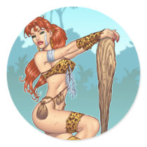 Sexy Redhead Cavewoman Customizable Pinup - Al Rio stickers