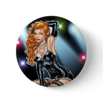 Sexy Redhead in Black Lingerie by Al Rio Pinback Buttons