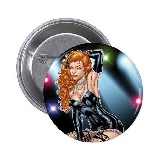 Sexy Redhead in Black Lingerie by Al Rio Pinback Buttons