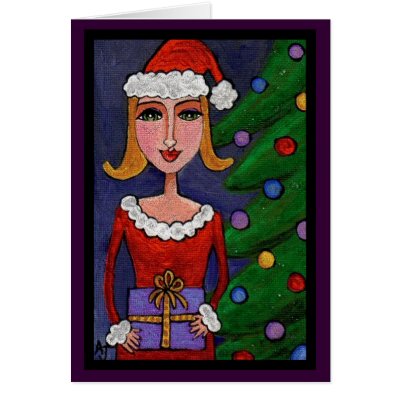 Sexy Santa Girl - Folk Art Christmas Card by folkartblonde